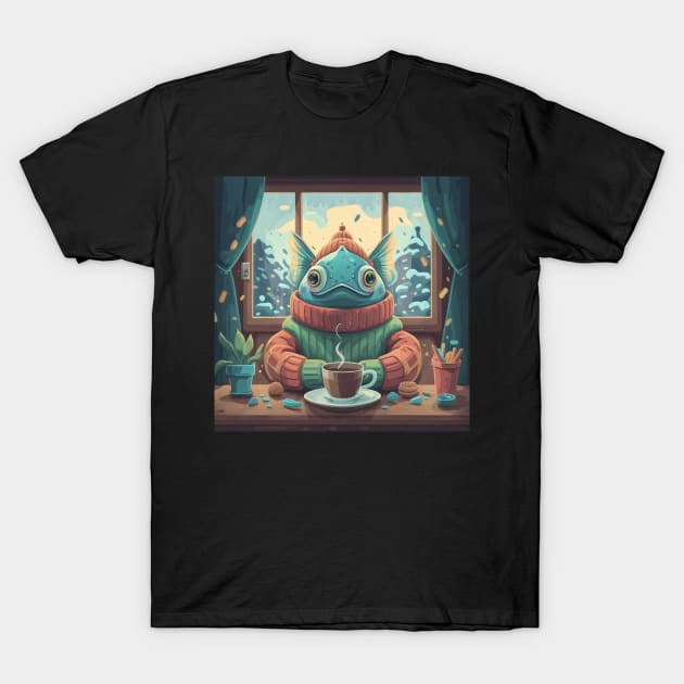 Coffee addict fish T-Shirt by Spaceboyishere